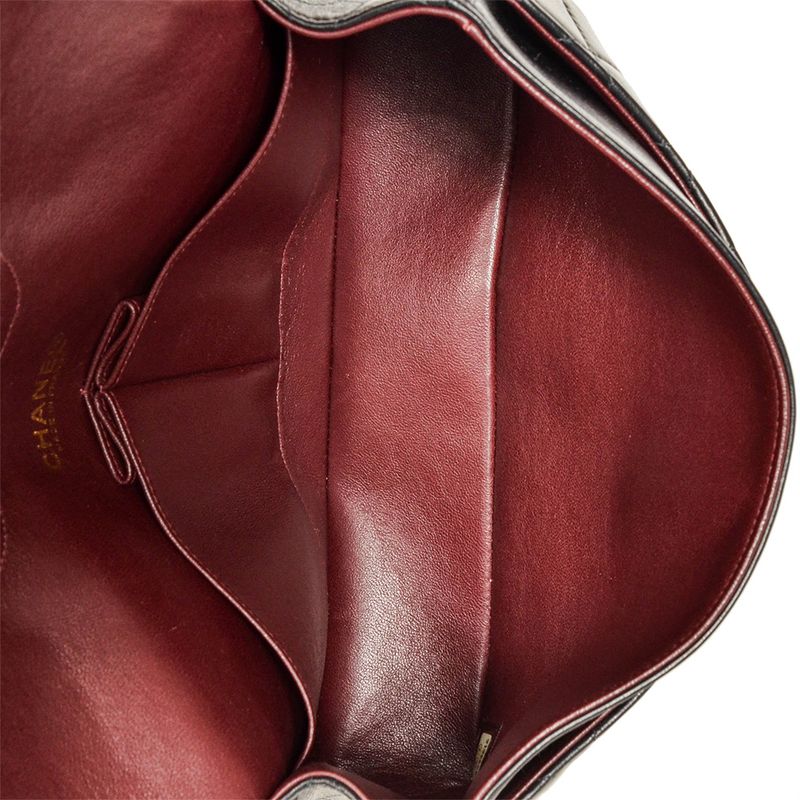 Chanel Matelasse W Flap Chain Shoulder Bag Lambskin Black Gold Hardware 6