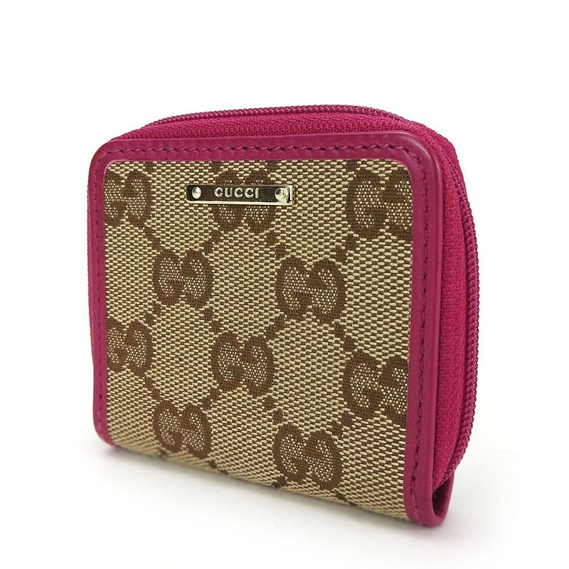 Gucci Coin Case 115255 GG Canvas Leather Beige Pink Gold Hardware Small Items