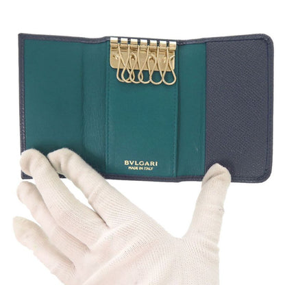 Bulgari Leather Blue 6-ring Key Case Blue 1469 Bvlgari Men's