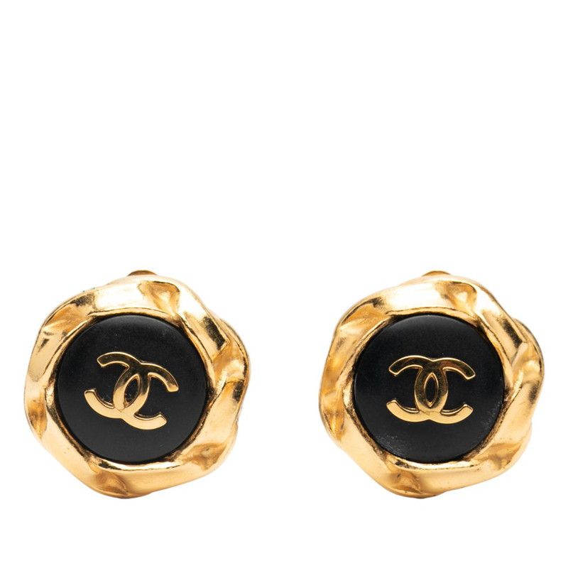 Chanel Vintage Coco Mark Round Gold Black Plated Ladies Chanel