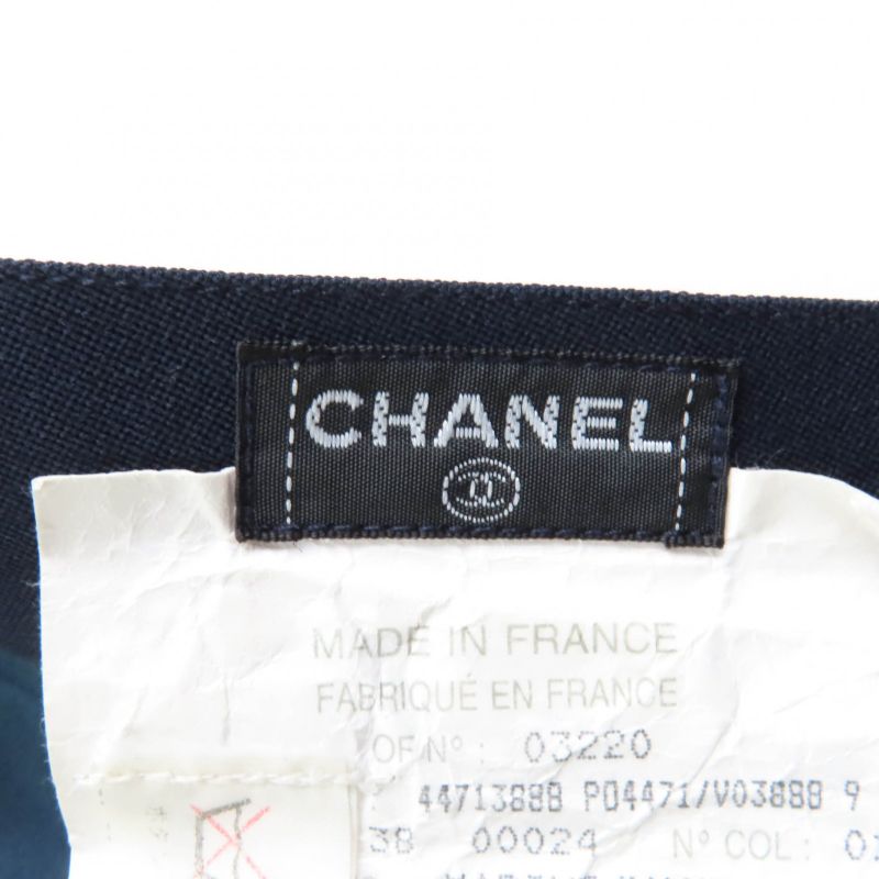 CHANEL Vintage P04471 100% Wool 90s Tight Skirt With Coco Mark Buttons Navy 38