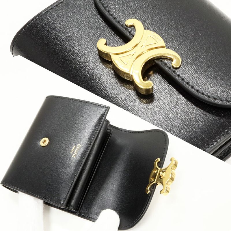 Celine Bifold Wallet With Coin Purse Triomphe Small Flap Wallet Shiny Calfskin