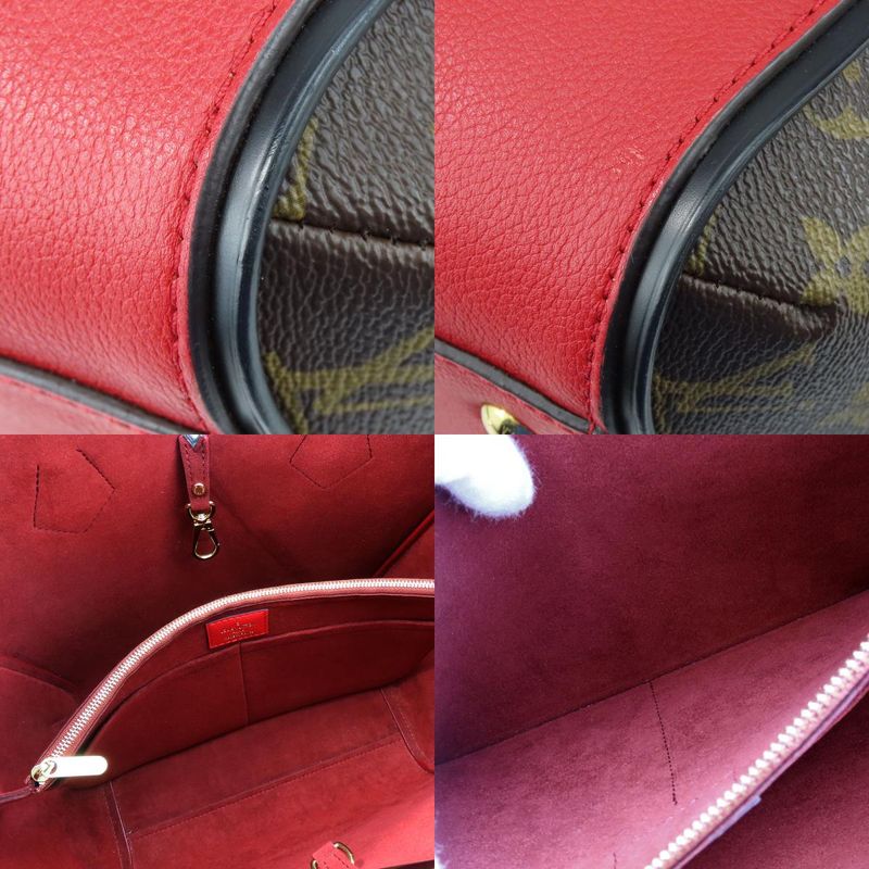 Louis Vuitton Tote Bag Kimono MM M40459 Monogram Leather Threes Red Brown Gold