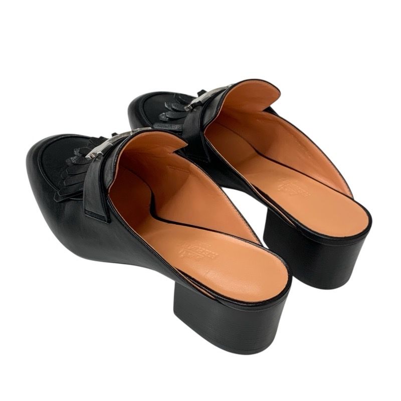 Hermes Cheilly Loafer Leather Shoes Leather Black Silver Hhardware Constance