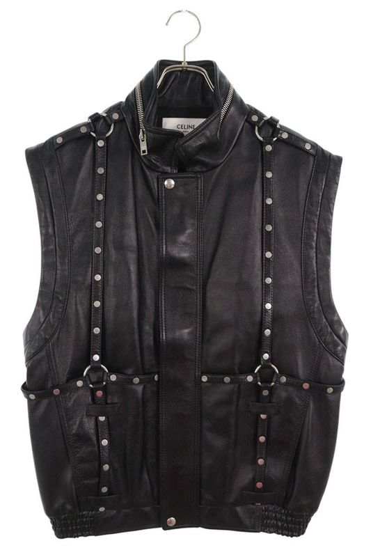 Celine 2eb16280d Studded Decoration Harness Sleeveless Leather Jacket Men's 46