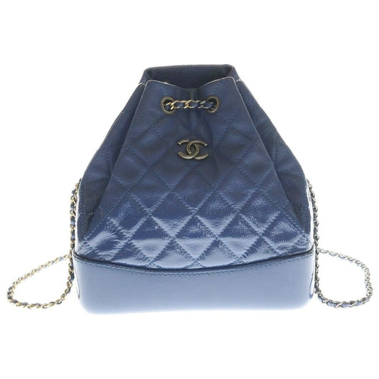 Chanel CC Logo Gabriel Backpack 2-Way Shoulder Bag Chain Blue Navy Leather