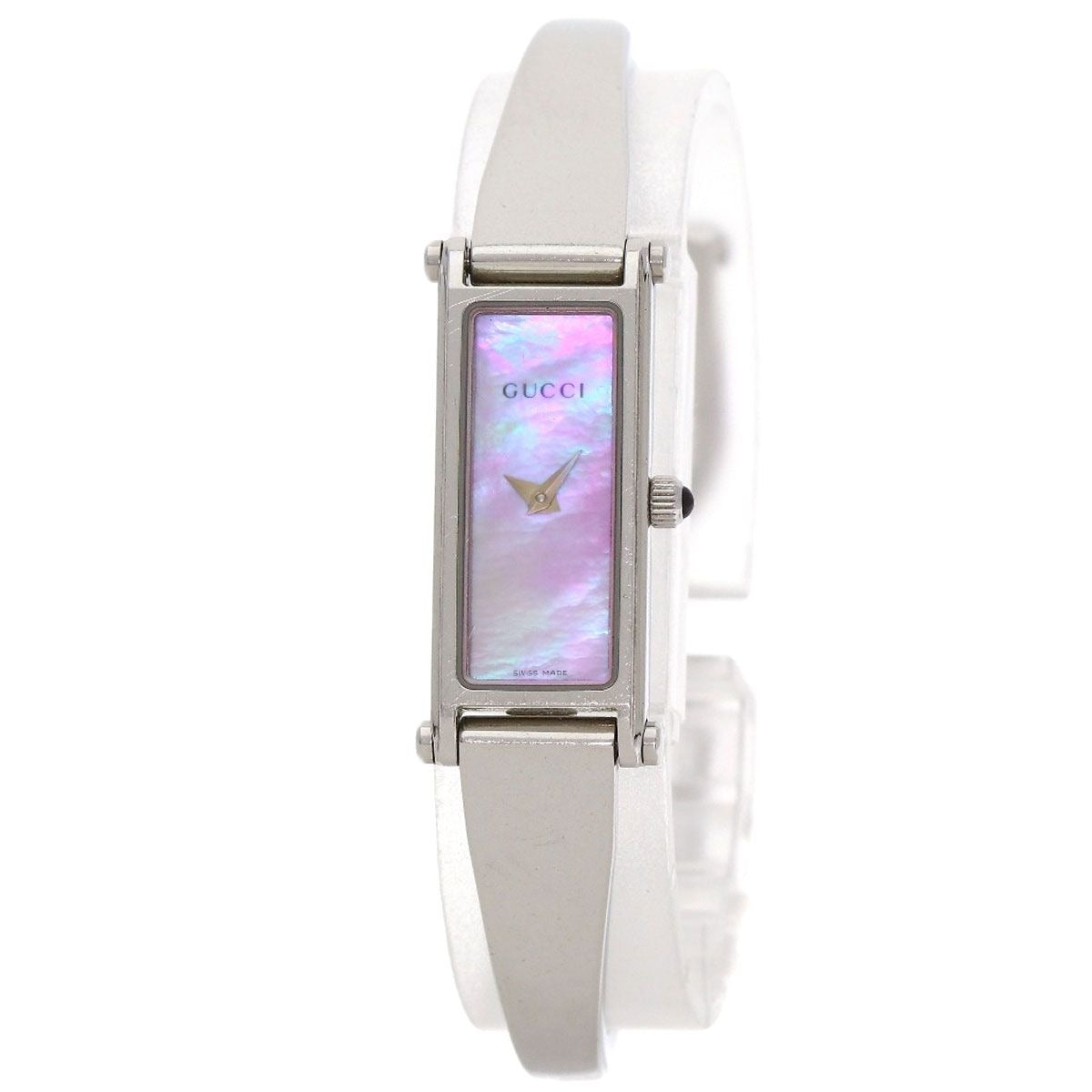 Gucci Square Face Bangle Pink Shell Watch SS