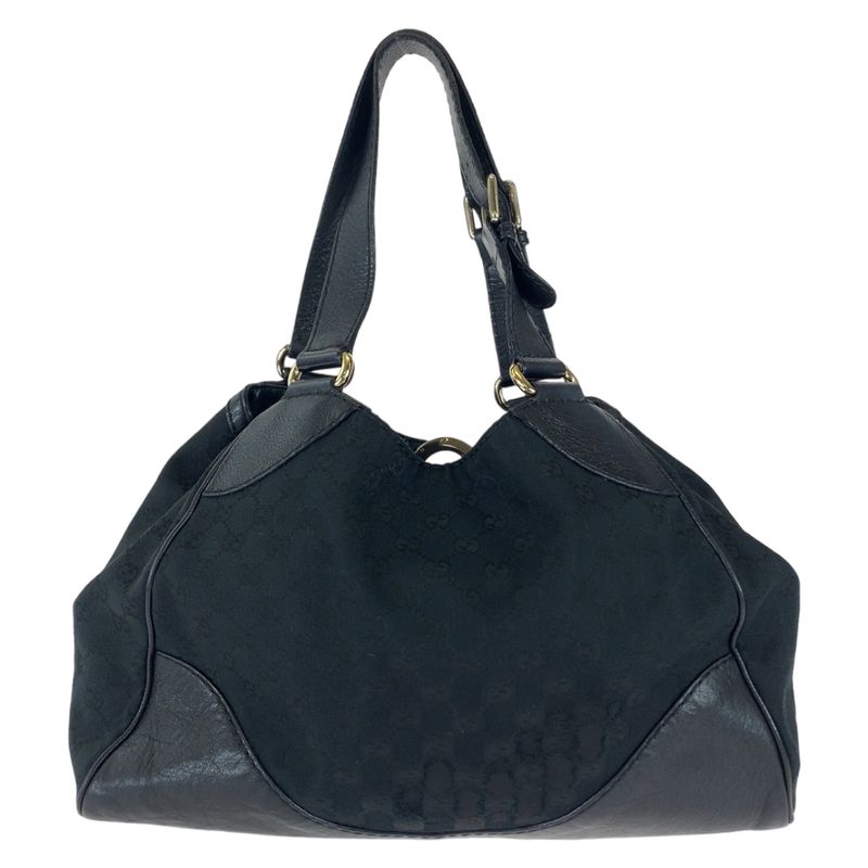 Gucci Black Silver Hardware GG Canvas/leather 223972 Tote Bag Shoulder Bag