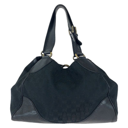 Gucci Black Silver Hardware GG Canvas/leather 223972 Tote Bag Shoulder Bag