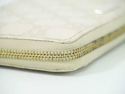 Authentic Gucci Shimmer Leather Round Zipper Long Wallet Long Wallet Ivory