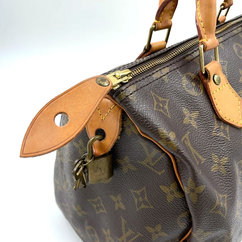 Louis Vuitton Speedy 30 Monogram Leather X PVC Brown Handbag Gold N41370