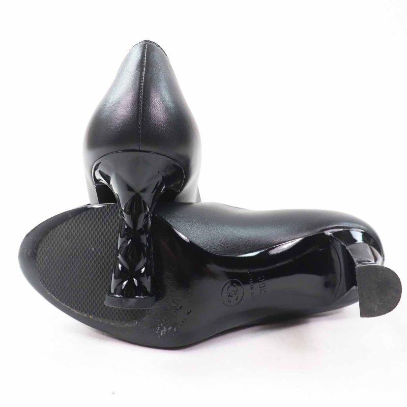 CHANEL G40154 Matelasse Heels Coco Mark Stitching Leather Pumps Black 36 With