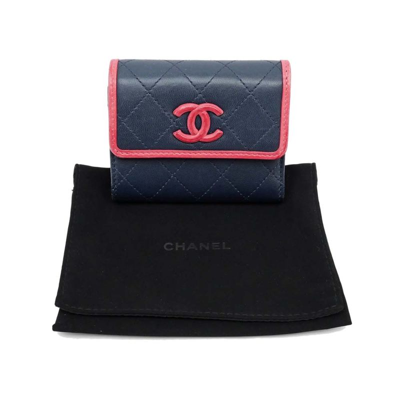 Chanel Trifold Wallet Matelasse Bicolor - Navy - Pink Lambskin Wallet