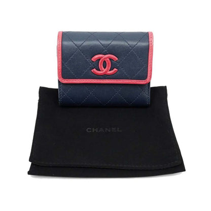 Chanel Trifold Wallet Matelasse Bicolor - Navy - Pink Lambskin Wallet