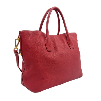 Prada Vitello Dyno 2-Way Shoulder Leather Red Tote Gold — view 2