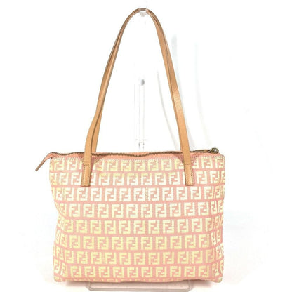 Fendi Shoulder Bag Zucchino Logo Leather Canvas Pink