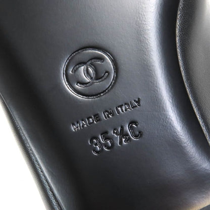 CHANEL G45689 Coco Mark Ribbon Sling Back Lamb Leather Pumps Shoes Black 35.5