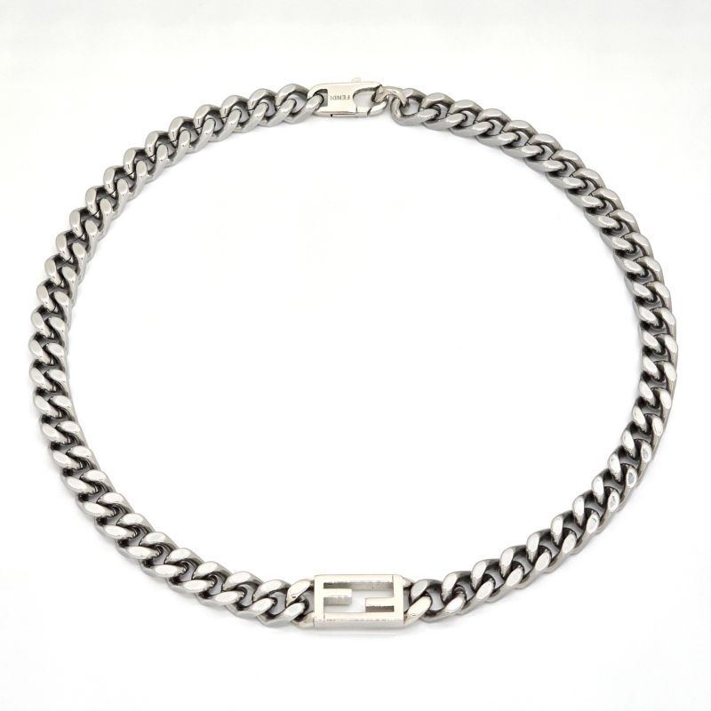 Fendi Baguette Necklace Chain Link Palladium Polished Metal 46cm (1811in) Long