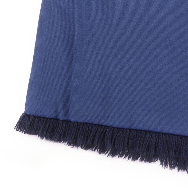 Hermes Silk Angora Ikari Pattern Fringed Shawl Scarf Stole Scarf Navy With Box