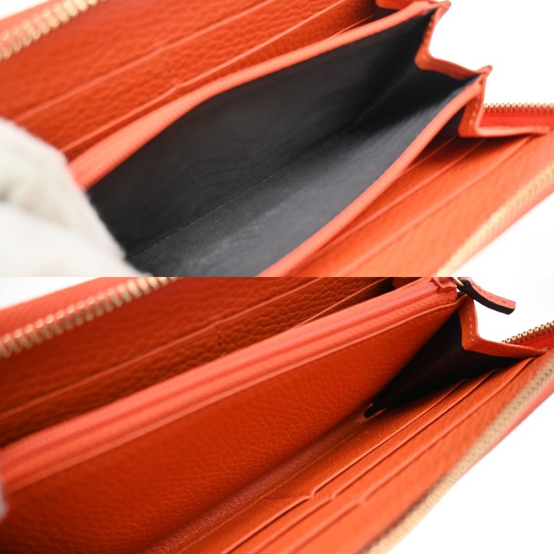 Gucci Long Wallet Round Zipper GG Canvas Leather Orange Beige 33kb040