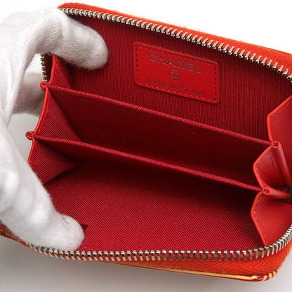 Chanel Coin Case Striped Coin Purse Red