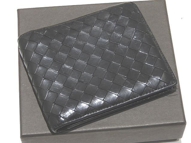 Bottega Veneta Bifold Wallet 113993 Black Intrecciato Leather Wallet Compact ▼7C