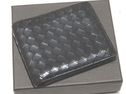 Bottega Veneta Bifold Wallet 113993 Black Intrecciato Leather Wallet Compact ▼7C