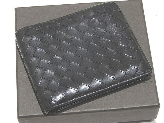 Bottega Veneta Bifold Wallet 113993 Black Intrecciato Leather Wallet Compact ▼7C