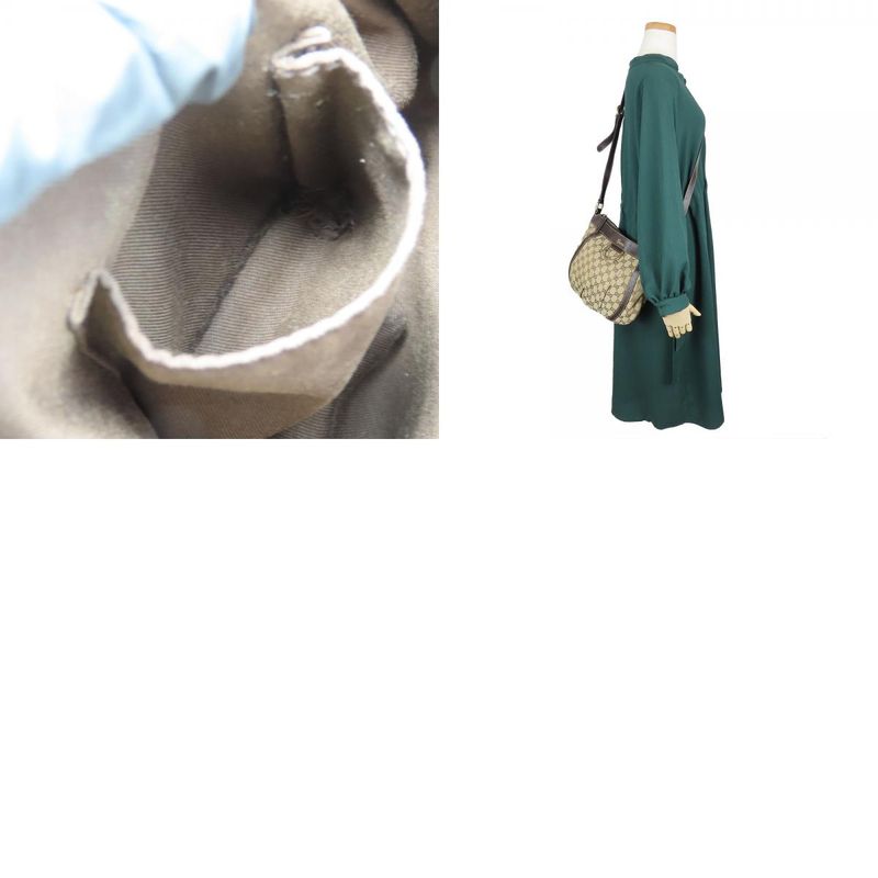 Gucci Shoulder Bag 203257 Abbey GG Canvas Beige Dark Brown Gold Hardware