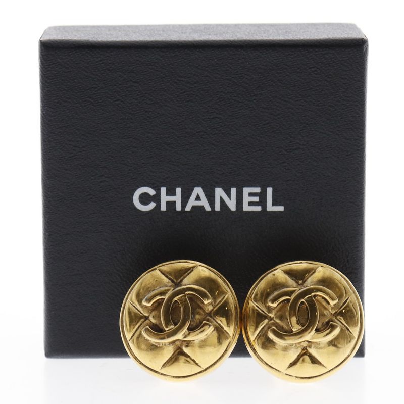 Chanel Coco Mark Matelasse Vintage Gold Plated Gold Ladies 18.0g Earrings