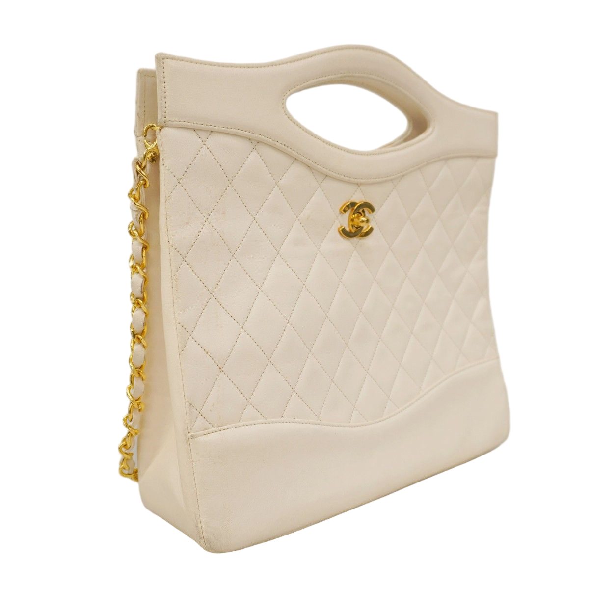 Chanel Handbag Quilted Lambskin White Gold 2-Way — view 2