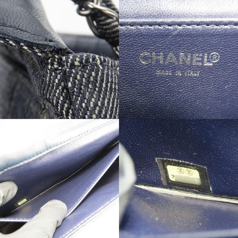 Chanel Shoulder Bag Chocobar A17567 Denim Navy Silver Hardware Coco Mark 7th
