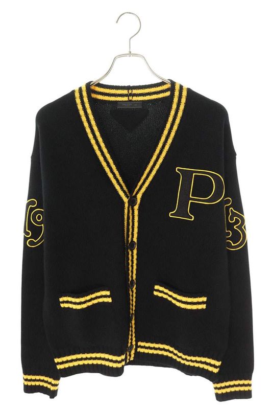 Prada Umg359 Cashmere Blend Cardigan With Patches Men's 46