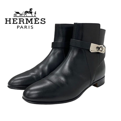 Hermes Neo Boots Short Shoes Leather Black Silver Kelly Hardware