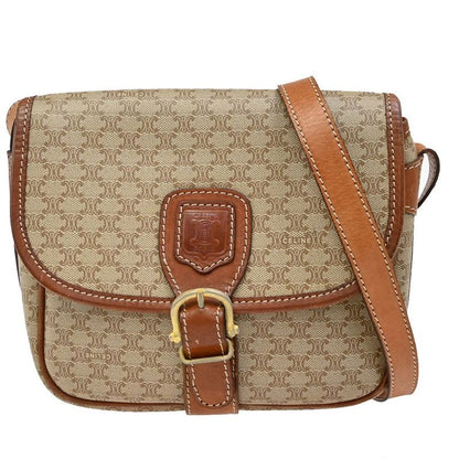 Celine Shoulder Bag Macadam Pattern Beige Leather 30ka807