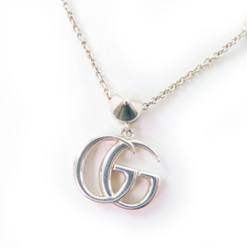 Gucci 527399 Double G Mother Of Pearl Necklace Ag925 Silver Pink With Box And