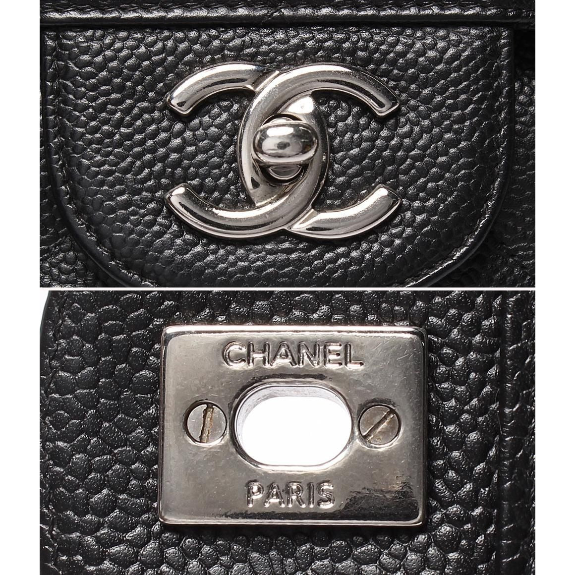Chanel Chain Shoulder Bag Double Flap Silver Caviar Leather 16 Big Quilted 30 — view 6