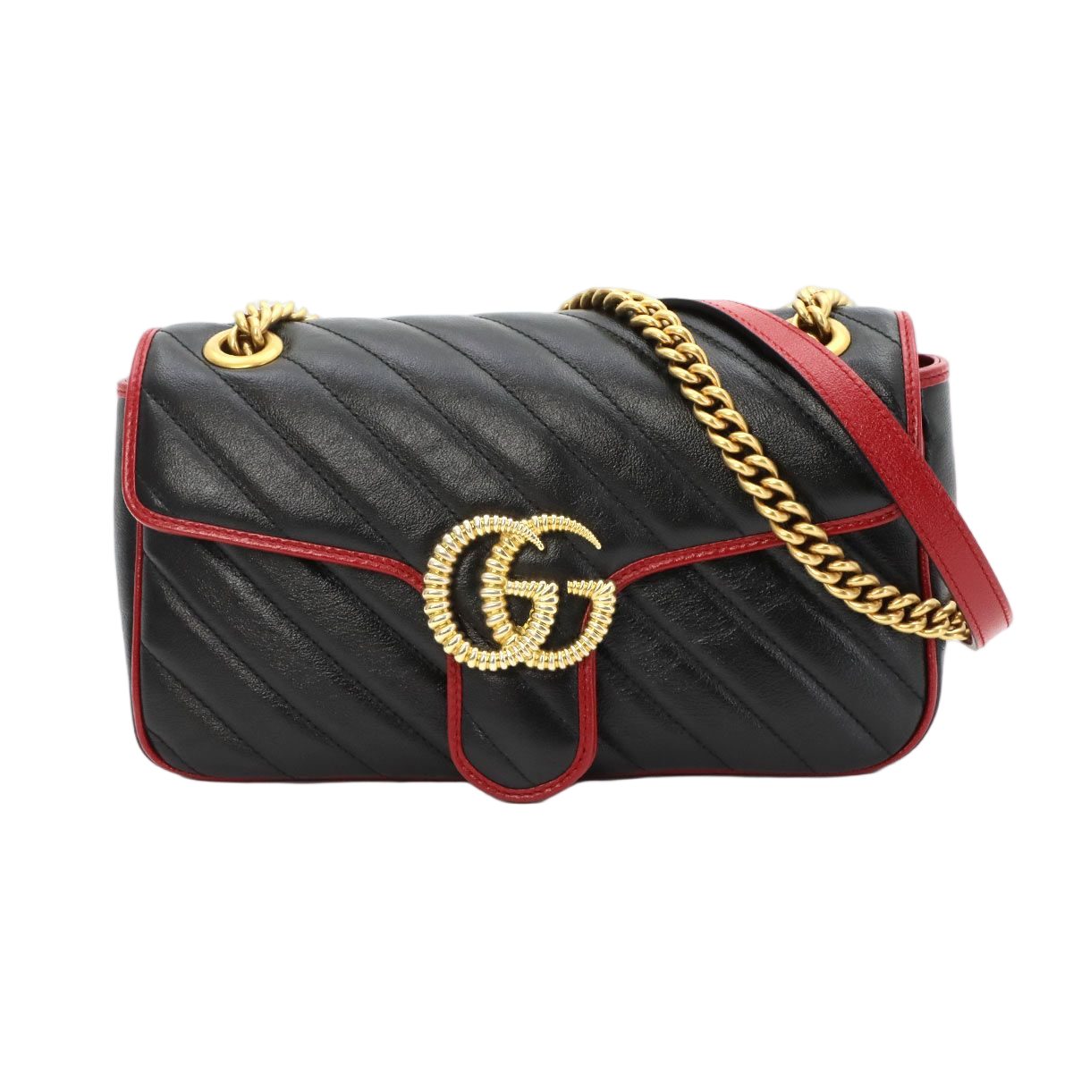 Gucci GG Marmont Shoulder Bag Leather Black Red Gold