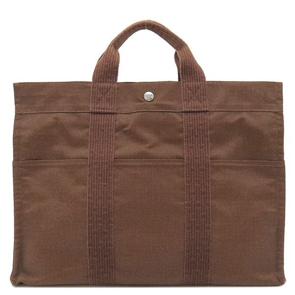 Hermes Tote Herline MM Canvas Brown Silver