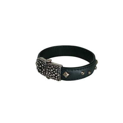 Bottega Veneta Studs Leather Bangle Bracelet S Black Silver