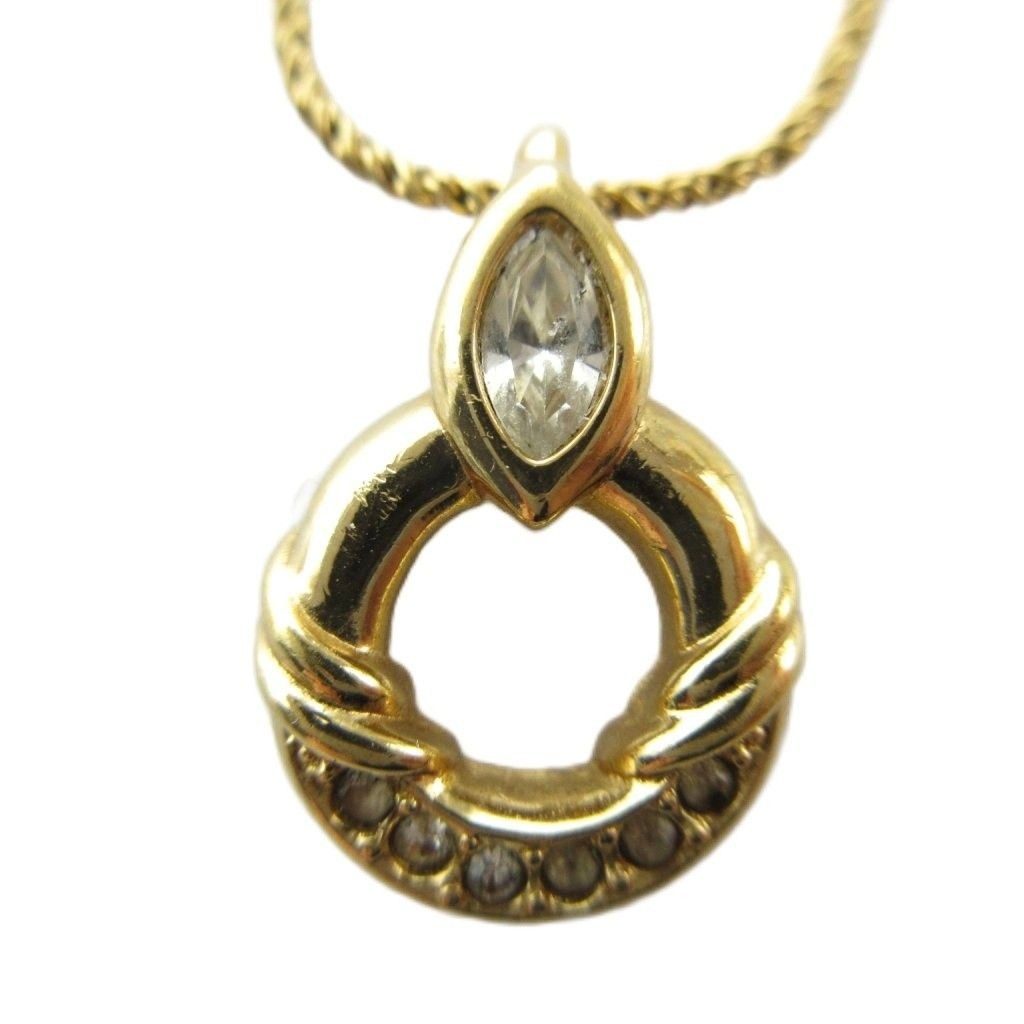 Dior Necklace Pendant Line Stone Circle Logo Gold