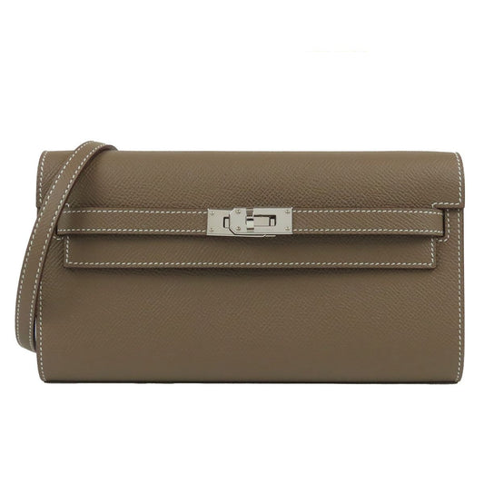 Hermes Kelly Long to Go Etoupe Silver Epsom Wallet Shoulder Bag