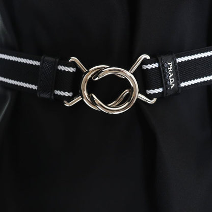 Prada 230623 Triangle Logo Leather Re-nylon Sleeveless Dress Black Red 36 Made