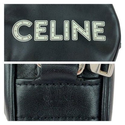 Celine Dancing Kid Logo Studded Black White Silver Hardware Leather 195883ddj38s