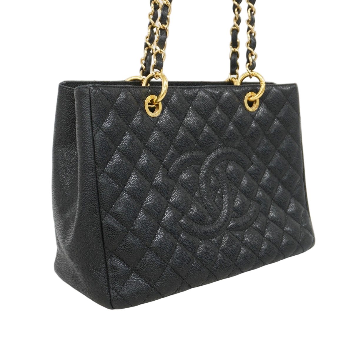 Chanel Chain Tote Quilted Caviar Leather Black Gold — view 2