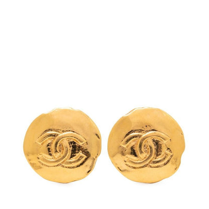 Chanel Vintage CC Logo Round Gold Plated Earrings