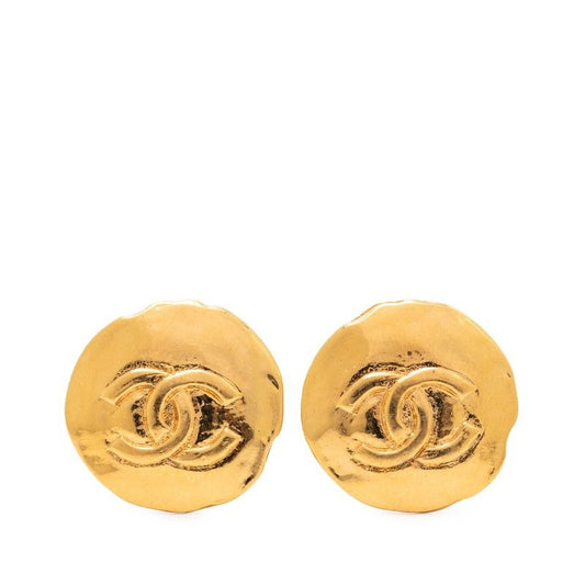 Chanel Vintage CC Logo Round Gold Plated Earrings