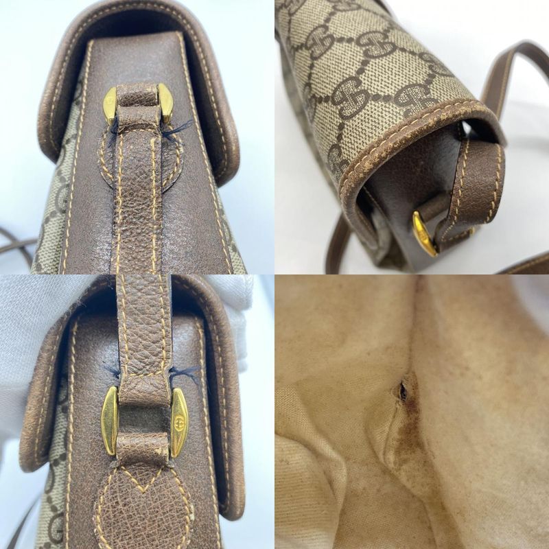 Gucci Old Gucci 001 113 6165 Shoulder Bag GG Supreme Leather Beige Brown Ladies