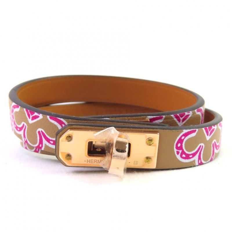 Hermes Mini Kelly Double Tour Lucky Daisy Leather Bracelet Brown
