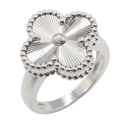 Van Cleef & Arpels Ring Vintage Alhambra Guilloche 18k White Gold